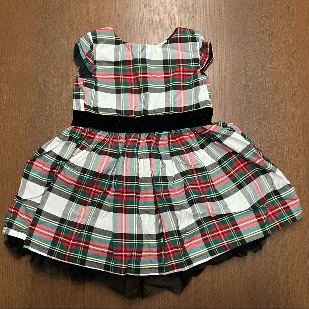 Carter's Plaid Holiday Dress Red, Green, Black, White Velvet Ribbon